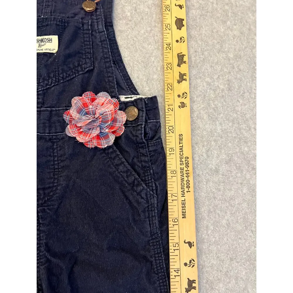OshKosh B'gosh Baby Girls 2T 100% Cotton Overalls Corduroy 3D Flower Navy‎ Blue